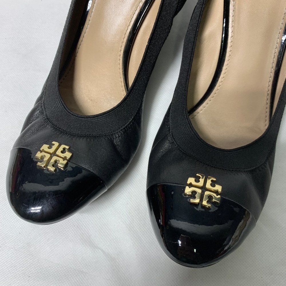 Tory Burch Black Leather Jolie Wedges - Picture 3 of 7